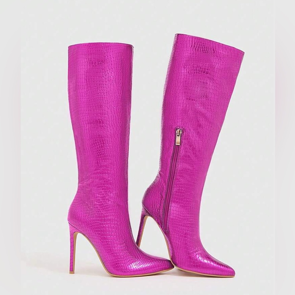 Pink metallic high knee boots